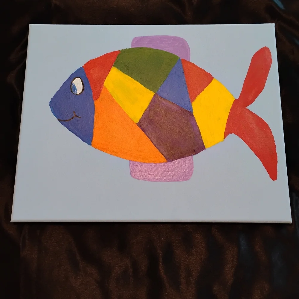 Colorful Fish Canvas Wall Art Painting Kids Room Decor Whimsical Abstract Art - Picture 2 of 4